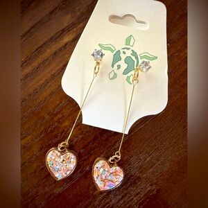 NWT Handcrafted Heart-Shaped dangles w/ faux diamond studs